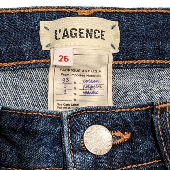 L'AGENCE High Line Women's Distressed Raw Hem Dark Washed Skinny Jeans Size 26 - Picture 4 of 5